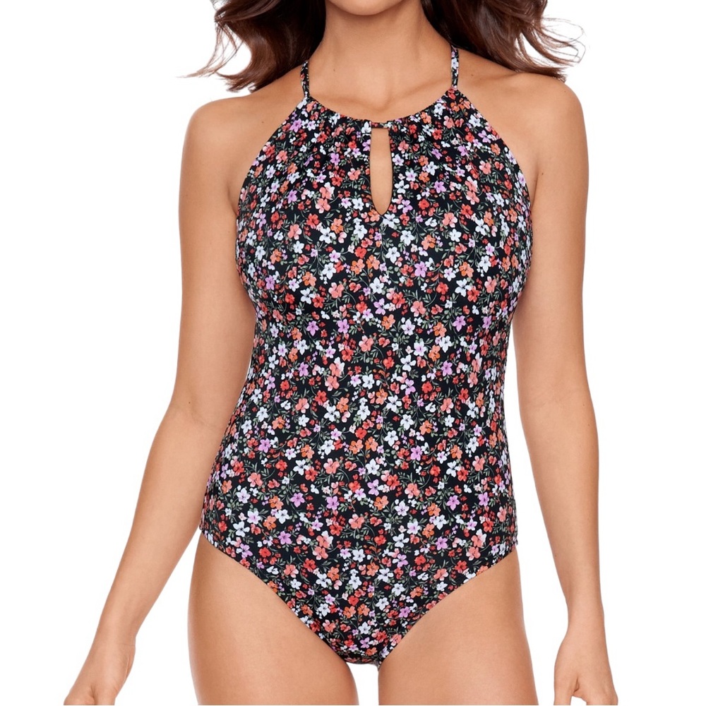 Time and Tru Womens Medium 8-10 Keyhole One Piece Swimsuit Adjustable Straps NWT